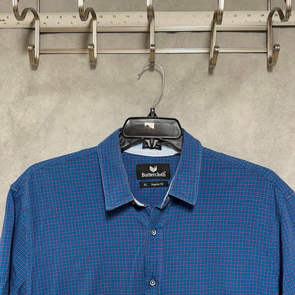 Buttercloth Shirt Men XL Blue Regular Fit AOP Geometric S/S Icy Cotton Button Up